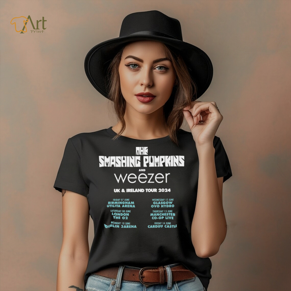 The Smashing Pumpkins And Weezer UK And Ireland Tour 2024 Schedule List tee Shirt The Smashing Pumpkins And Weezer UK And Ireland Tour 2024 Schedule List tee Shirt