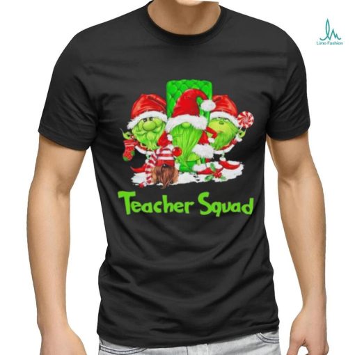 Three the Santa Grinch Gnomes Teacher Squad Merry Christmas shirt