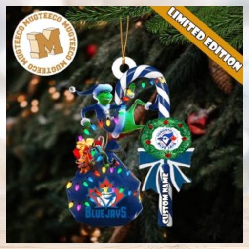 Toronto Blue Jays MLB Grinch Candy Cane Personalized Xmas Gifts Christmas Tree Decorations Ornament 300×300