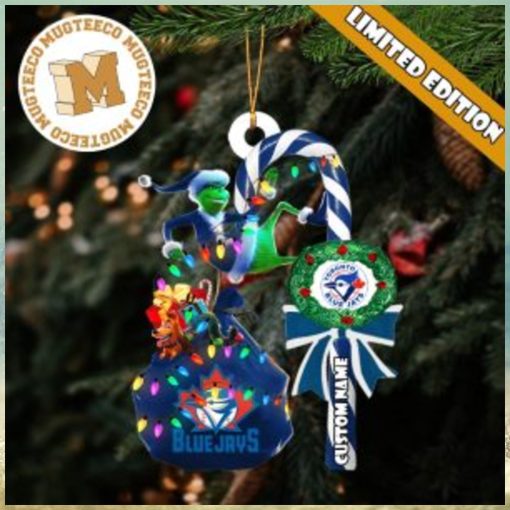 Toronto Blue Jays MLB Grinch Candy Cane Personalized Xmas Gifts Christmas Tree Decorations Ornament 300×300