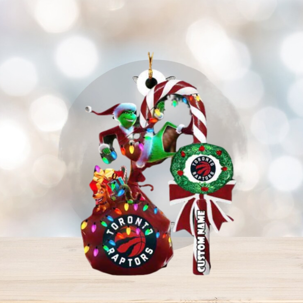 Toronto Raptors Nba Custom Name Grinch Candy Cane Tree Decorations Christmas 2023 Ornament 5941