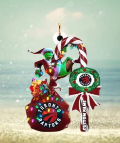 Toronto Raptors NBA Custom Name Grinch Candy Cane Tree Decorations Christmas 2023 Ornament