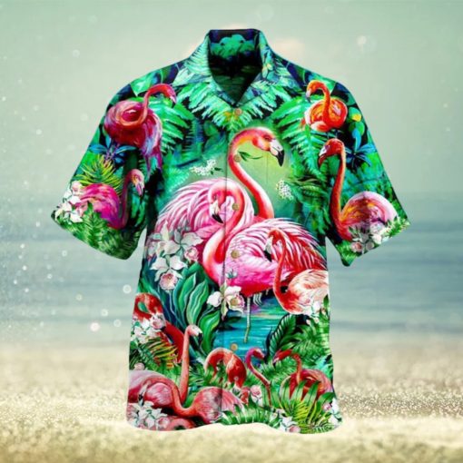 Tropical Flamingo Hawaiian Shirt Palm Leaves Pattern Gift For Beach Trip