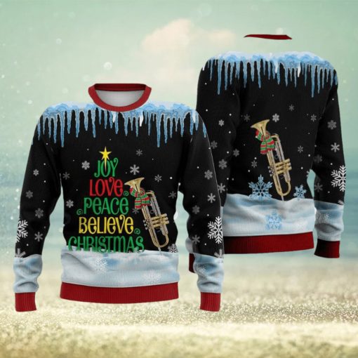 Trumpet Joy Love Peace Believe Christmas Sweater Trending For Men And Women Gift Holidays