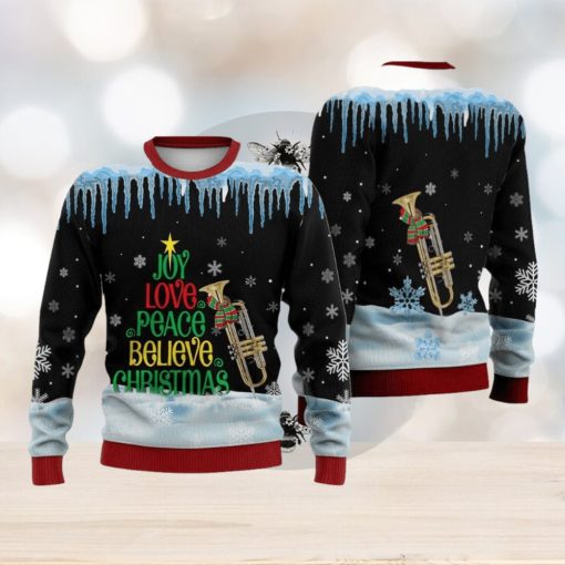 Trumpet Joy Love Peace Believe Christmas Sweater Trending For Men And Women Gift Holidays