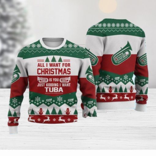 Tuba All I Want For Christmas Sweater Christmas Knitted Print Sweatshirt