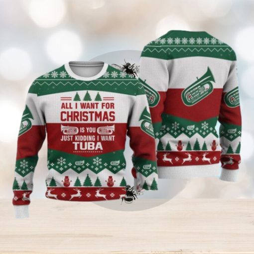 Tuba All I Want For Christmas Sweater Christmas Knitted Print Sweatshirt