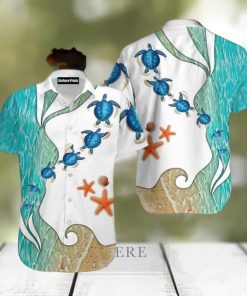 Turtle Beach Starfish Blue And White Aloha Hawaiian Shirt