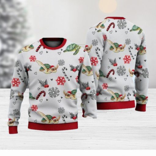 Turtle Christmas Pattern Sweater Christmas Knitted Print Sweatshirt