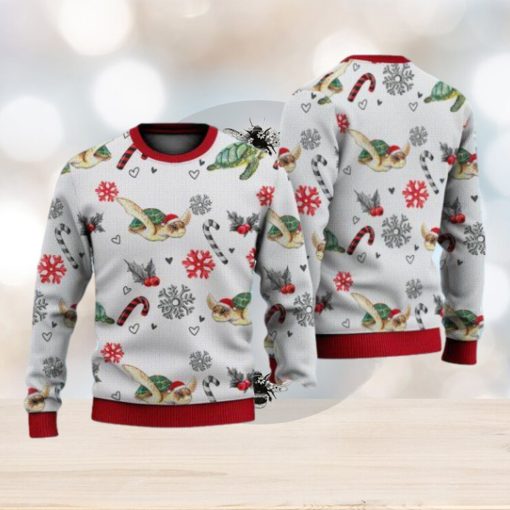 Turtle Christmas Pattern Sweater Christmas Knitted Print Sweatshirt