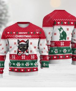 Tuxedo Cat Christmas Heart Print Ugly Christmas Sweater Print Sweatshirt