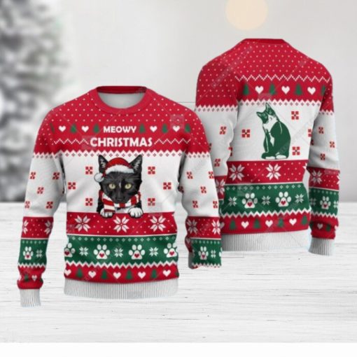 Tuxedo Cat Christmas Heart Print Ugly Christmas Sweater Print Sweatshirt