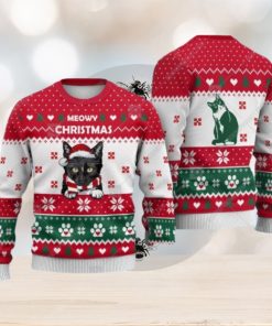 Tuxedo Cat Christmas Heart Print Ugly Christmas Sweater Print Sweatshirt