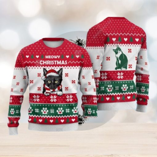 Tuxedo Cat Christmas Heart Print Ugly Christmas Sweater Print Sweatshirt