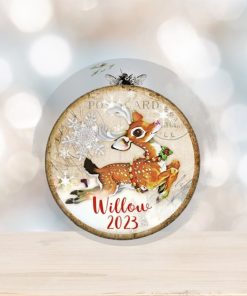 Unbreakable Retro Reindeer Christmas card ornament. Vintage style holiday decorations. Santa’s reindeer ornaments for toddlers   MA 1340