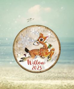 Unbreakable Retro Reindeer Christmas card ornament. Vintage style holiday decorations. Santa’s reindeer ornaments for toddlers   MA 1340