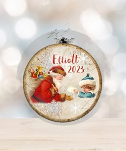 Unbreakable Retro Santa Christmas card ornament. Vintage style Holiday decorations. Old fashioned Santa ornament for toddlers   MA 1347