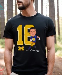Valiant University of Michigan Football Colston Loveland Navy Caricature Shirt