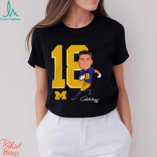 Valiant University of Michigan Football Colston Loveland Navy Caricature Shirt