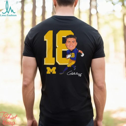 Valiant University of Michigan Football Colston Loveland Navy Caricature Shirt