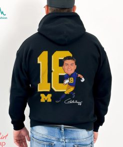 Valiant University of Michigan Football Colston Loveland Navy Caricature Shirt