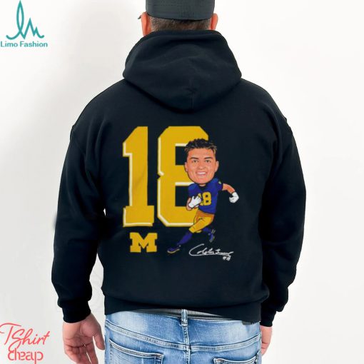 Valiant University of Michigan Football Colston Loveland Navy Caricature Shirt