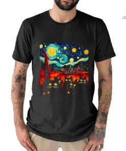 Van Gogh starry night black cat shirt