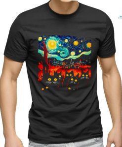 Van Gogh starry night black cat shirt