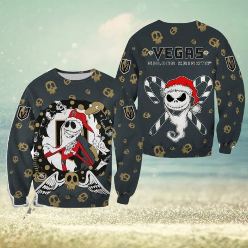 Vegas Golden Knights Christmas Jack Skellington Presents Christmas Ugly Sweater Halloween For Men And Women