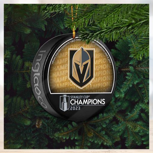 Vegas Golden Knights Unsigned Inglasco 2023 Stanley Cup Champions Logo Hockey Puck Ceramic Christmas Tree Decorations Ornament