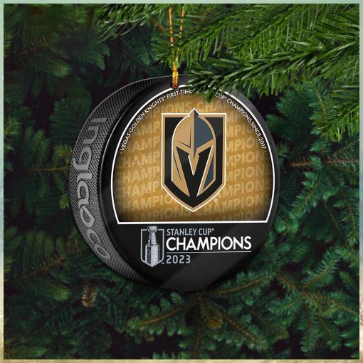 Vegas Golden Knights Unsigned Inglasco 2023 Stanley Cup Champions Logo Hockey Puck Ceramic Christmas Tree Decorations Ornament