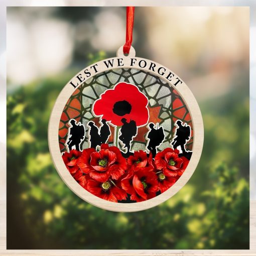 Veteran Poppy Lest We Forget Suncatcher Ornament Honor The Fallen Soldiers Memorial Ornaments