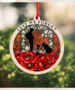 Veteran Poppy Lest We Forget Suncatcher Ornament Soldier And Dog Memorial Christmas Ornaments