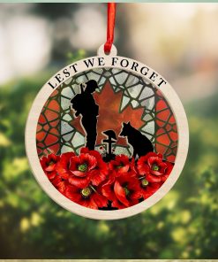 Veteran Poppy Lest We Forget Suncatcher Ornament Soldier And Dog Memorial Christmas Ornaments