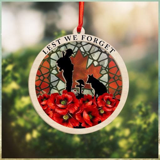 Veteran Poppy Lest We Forget Suncatcher Ornament Soldier And Dog Memorial Christmas Ornaments