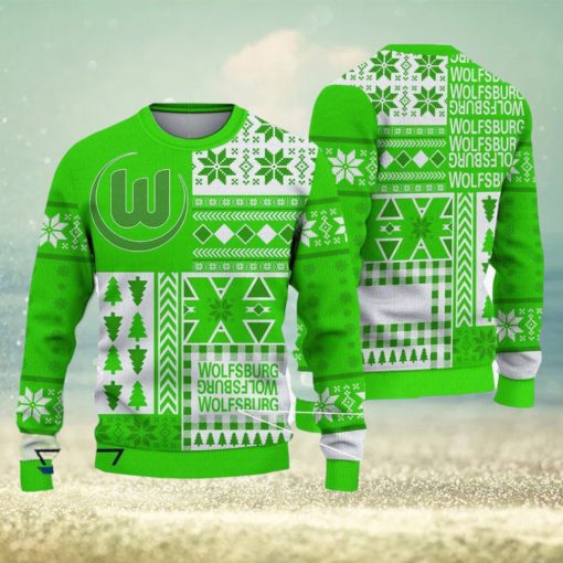 VfL Wolfsburg Print Bundesliga Logo Team Design Ugly Christmas Sweater For Fans Gift