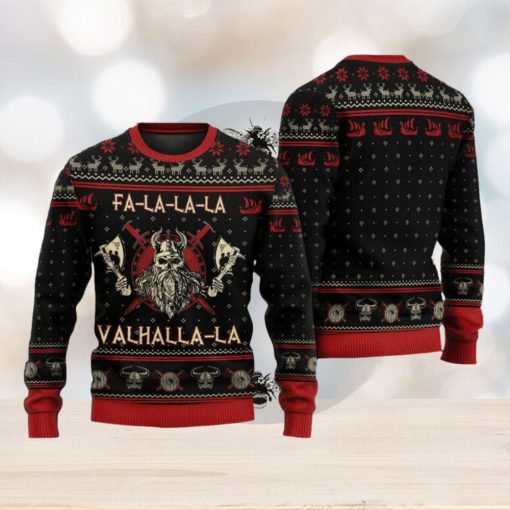 Viking Valhalla Black And Red Ugly Christmas 3D Sweaters Gift For Men And Women