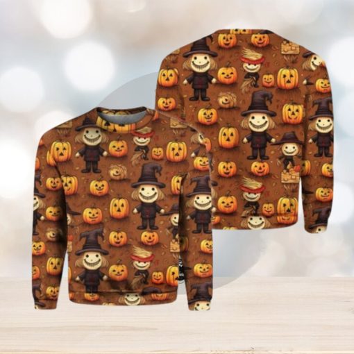 Vintage Fall Pumpkin Halloween Christmas Ugly Sweater 3D Gift Halloween