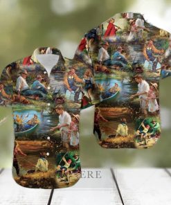 Vintage Fishing Art Unisex Hawaiian Aloha Shirts