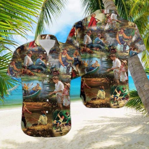 Vintage Fishing Art Unisex Hawaiian Aloha Shirts