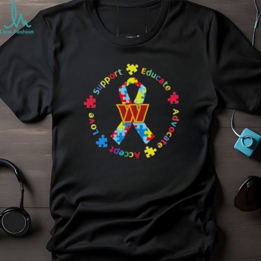 WASHINGTON COMMANDERS SUPPORT EDUCATE ADVOCATE ACCEPT LOVE AUTISM AWARENESS T SHIRT