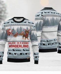 Walkin‘ In A Weiner Wonderland Dachshund Lover Ugly Chirtmas 3D Sweater Gift For Men And Women