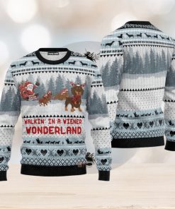 Walkin‘ In A Weiner Wonderland Dachshund Lover Ugly Chirtmas 3D Sweater Gift For Men And Women