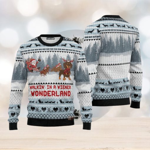 Walkin‘ In A Weiner Wonderland Dachshund Lover Ugly Chirtmas 3D Sweater Gift For Men And Women