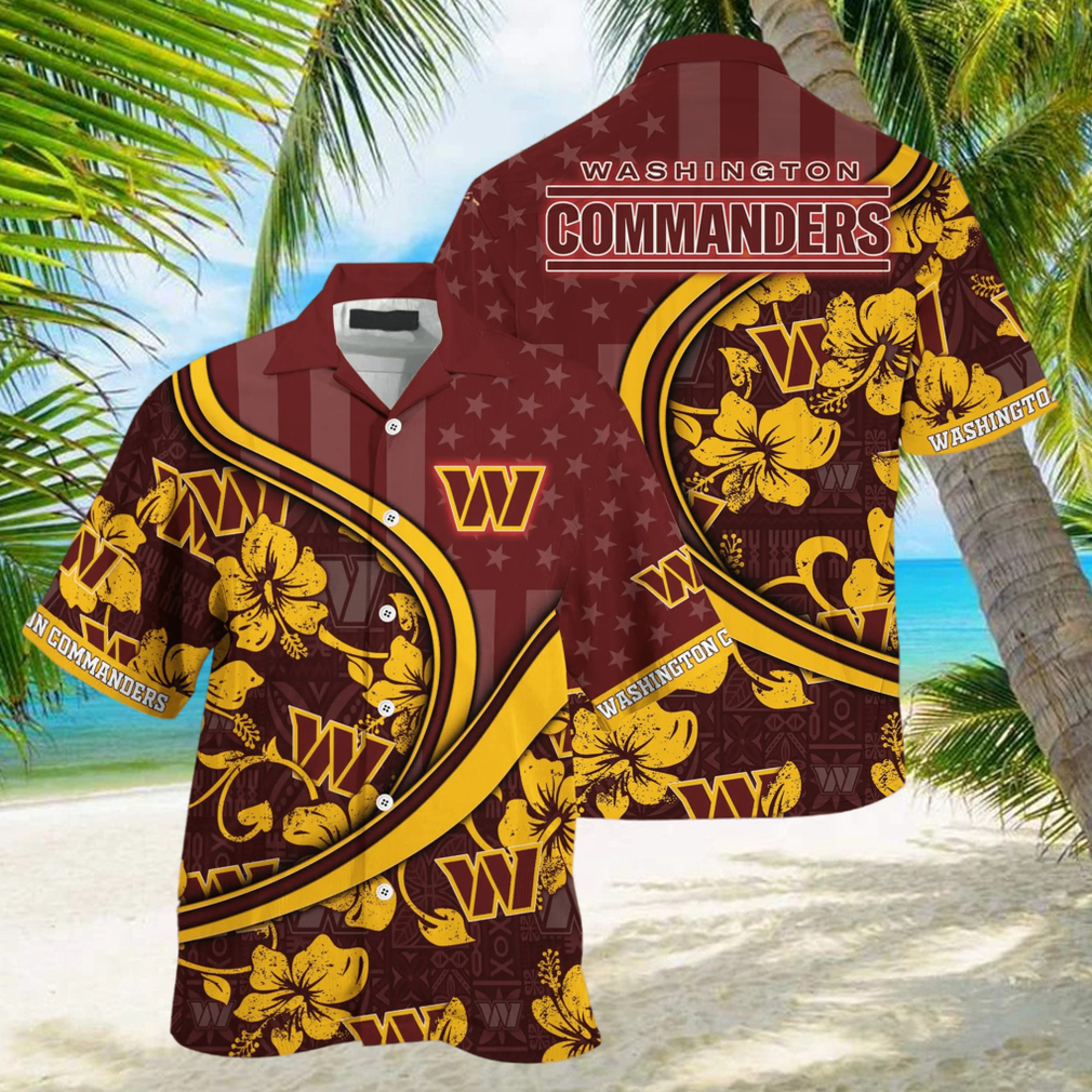 NFL Washington Commanders Hawaiian Shirt Custom Name Yellow Brown