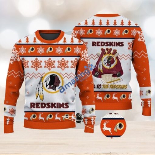 Washington Redskins Fans Logo Snowflake Pattern Ugly Christmas Sweater Orange