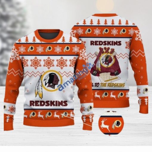 Washington Redskins Fans Logo Snowflake Pattern Ugly Christmas Sweater Orange