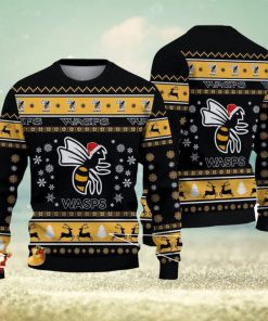 Wasps RFC Premiership Rugby Ugly Christmas Sweaters For Fans Gift Snow Flowers Christmas Tree