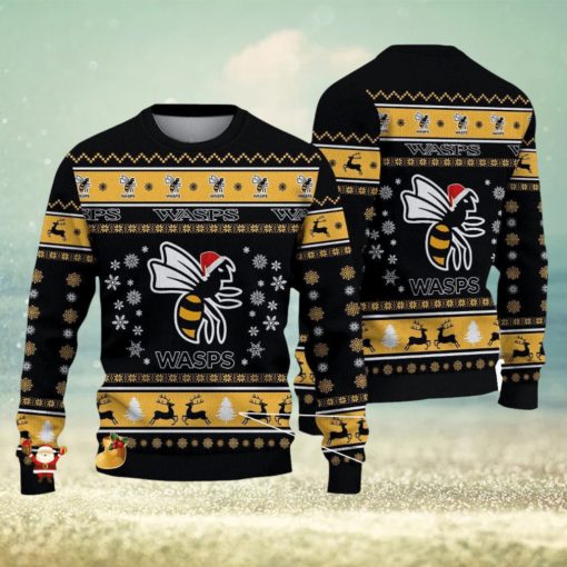 Wasps RFC Premiership Rugby Ugly Christmas Sweaters For Fans Gift Snow Flowers Christmas Tree