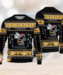 Wasps RFC Premiership Rugby Ugly Christmas Sweaters For Fans Gift Snow Flowers Christmas Tree